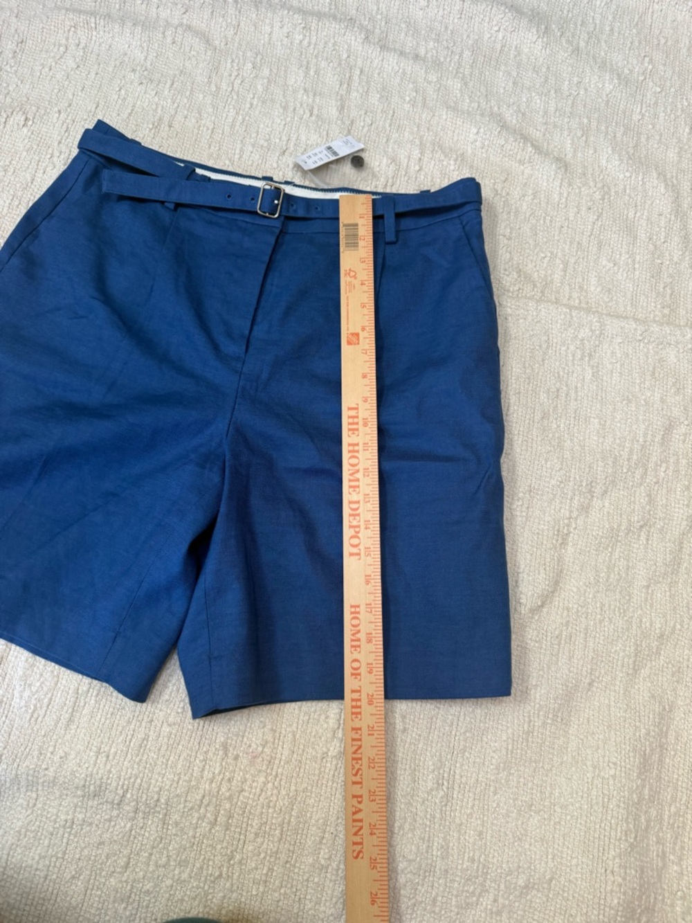 $128 J.CREW High Waisted Belted Linen Blend Pleated Shorts Blue Size 12 NWT - Picture 2 of 10